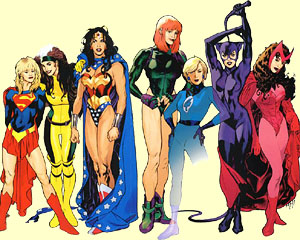 Supergirl, Rogue, Wonder Woman, Fairchild, Invisible Woman, Catgirl, The Scarlet Witch